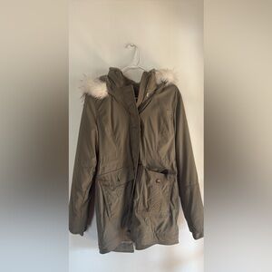 Hollister Olive Utility Jacket with Faux Fur Trim